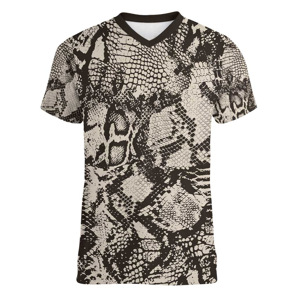 Wild Animal Skins Women V-Neck T-Shirt Snake and Crocodile Mix Skin - Wonder Print Shop