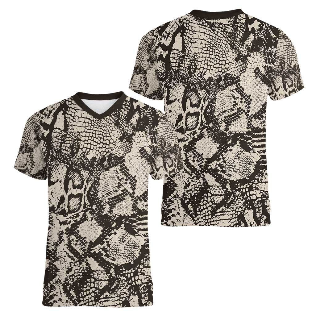 Wild Animal Skins Women V-Neck T-Shirt Snake and Crocodile Mix Skin - Wonder Print Shop