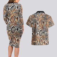 Wild Animal Skins Couples Matching Long Sleeve Bodycon Dress and Hawaiian Shirt Vintage Snake Skin Pattern - Wonder Print Shop