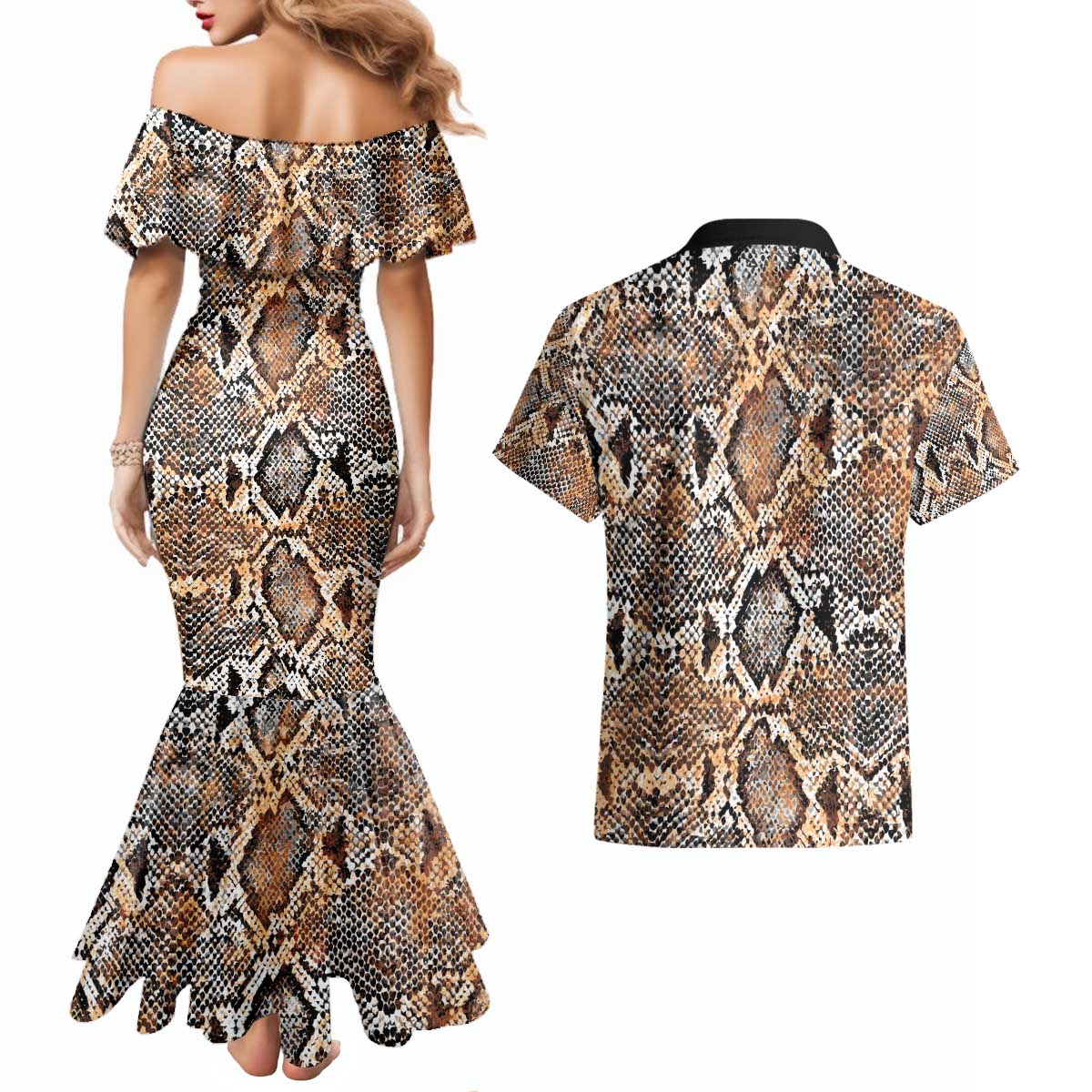 Wild Animal Skins Couples Matching Mermaid Dress and Hawaiian Shirt Vintage Snake Skin Pattern - Wonder Print Shop