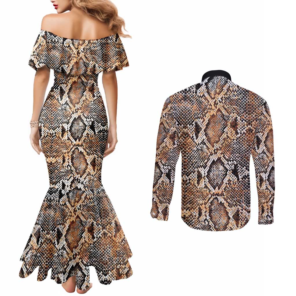 Wild Animal Skins Couples Matching Mermaid Dress and Long Sleeve Button Shirt Vintage Snake Skin Pattern - Wonder Print Shop