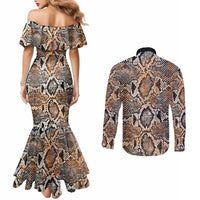 Wild Animal Skins Couples Matching Mermaid Dress and Long Sleeve Button Shirt Vintage Snake Skin Pattern - Wonder Print Shop