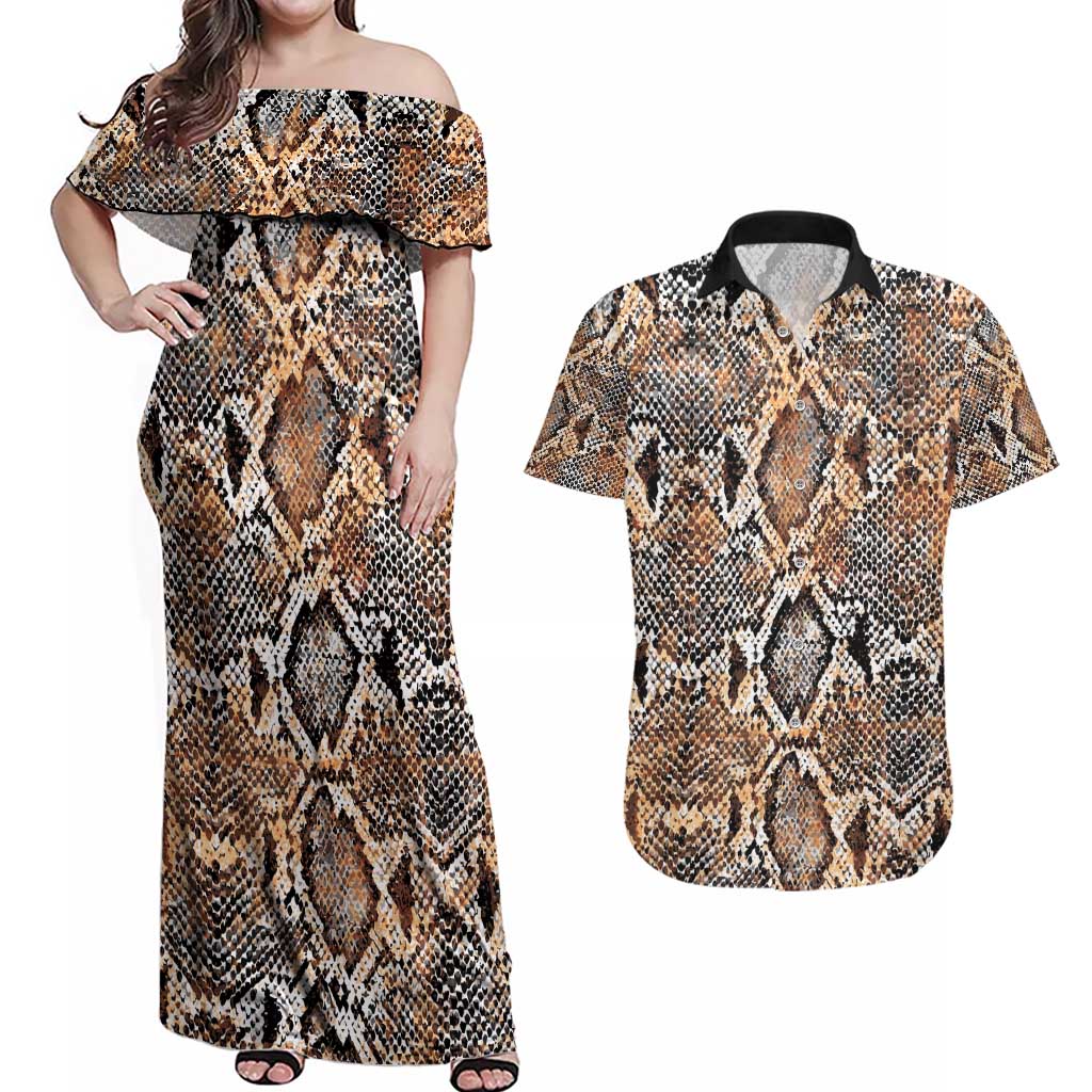 Wild Animal Skins Couples Matching Off Shoulder Maxi Dress and Hawaiian Shirt Vintage Snake Skin Pattern - Wonder Print Shop