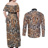 Wild Animal Skins Couples Matching Off Shoulder Maxi Dress and Long Sleeve Button Shirt Vintage Snake Skin Pattern - Wonder Print Shop