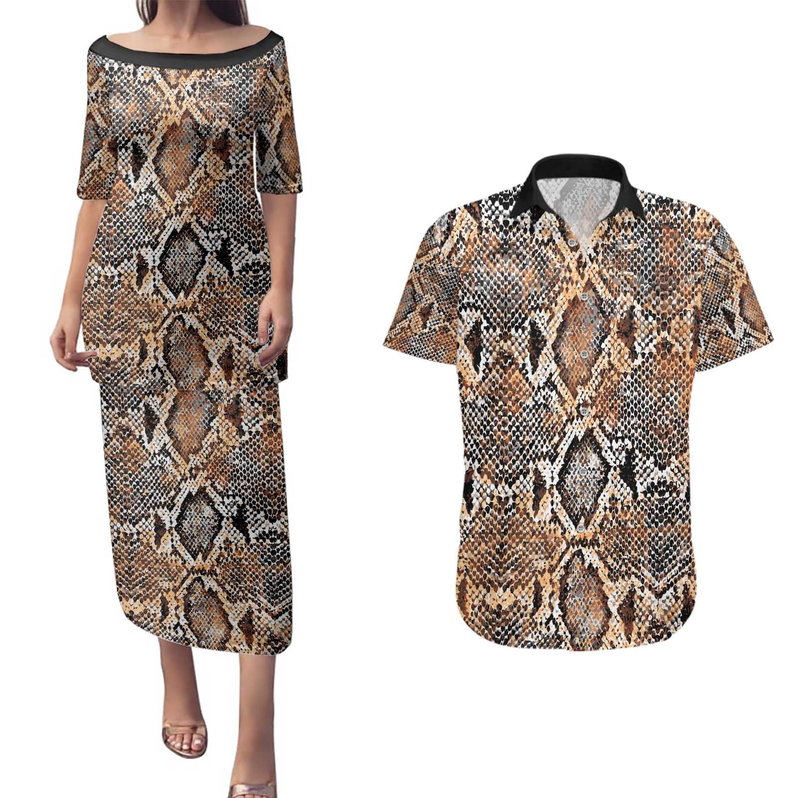Wild Animal Skins Couples Matching Puletasi and Hawaiian Shirt Vintage Snake Skin Pattern - Wonder Print Shop