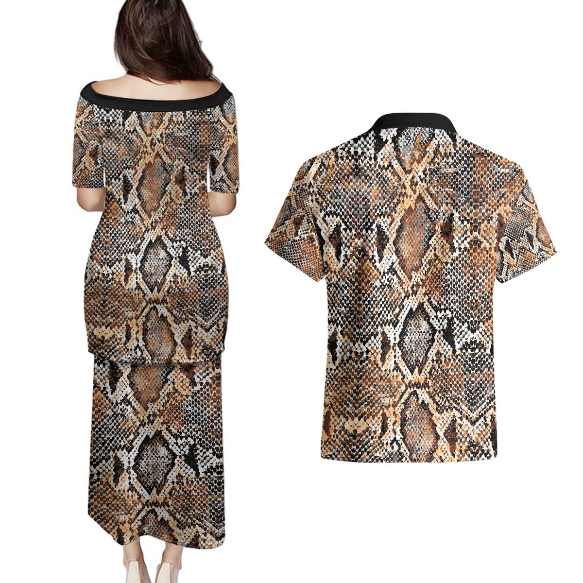 Wild Animal Skins Couples Matching Puletasi and Hawaiian Shirt Vintage Snake Skin Pattern - Wonder Print Shop