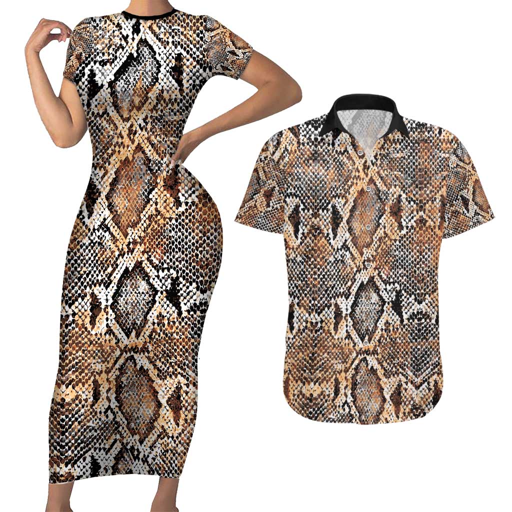 Wild Animal Skins Couples Matching Short Sleeve Bodycon Dress and Hawaiian Shirt Vintage Snake Skin Pattern - Wonder Print Shop
