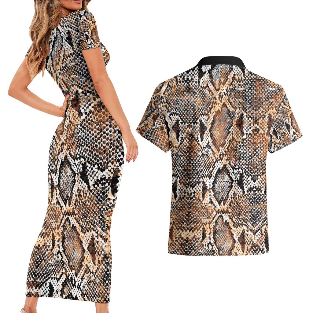 Wild Animal Skins Couples Matching Short Sleeve Bodycon Dress and Hawaiian Shirt Vintage Snake Skin Pattern - Wonder Print Shop