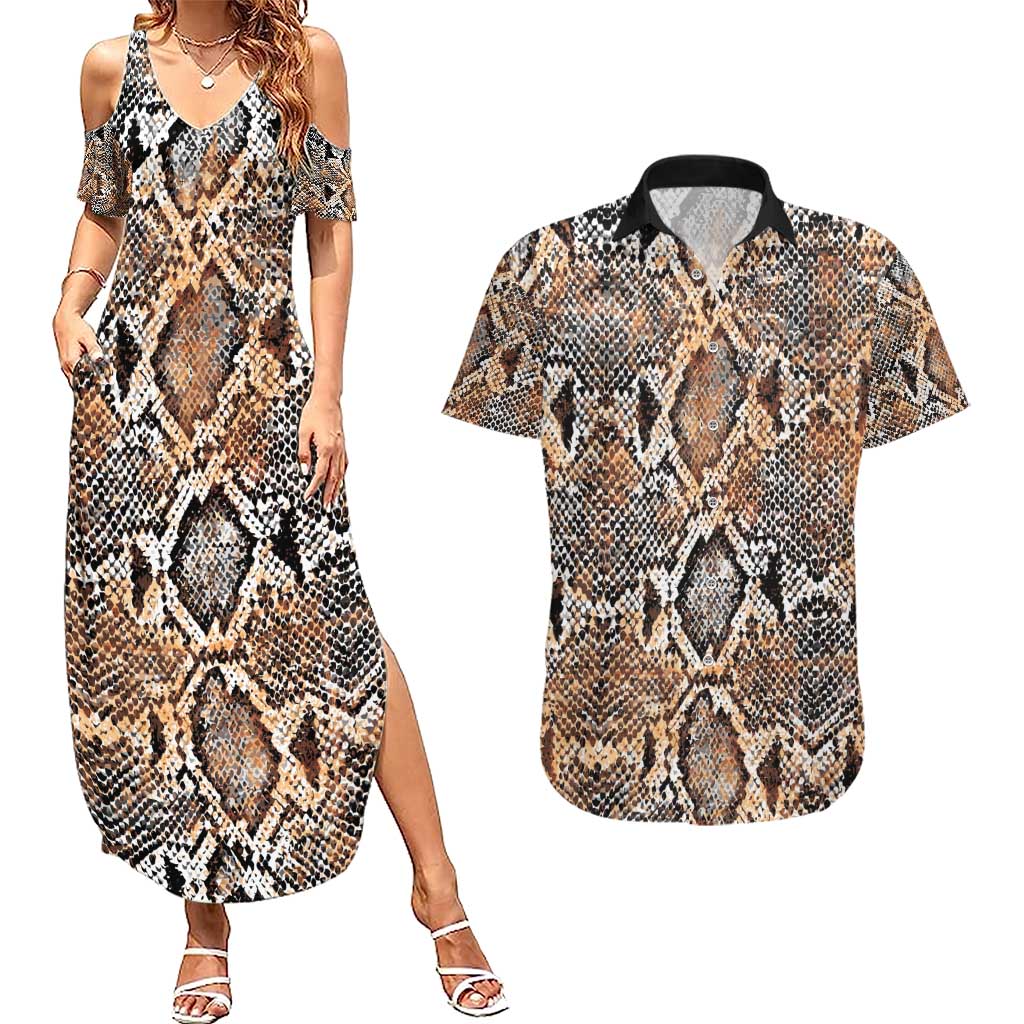 Wild Animal Skins Couples Matching Summer Maxi Dress and Hawaiian Shirt Vintage Snake Skin Pattern - Wonder Print Shop