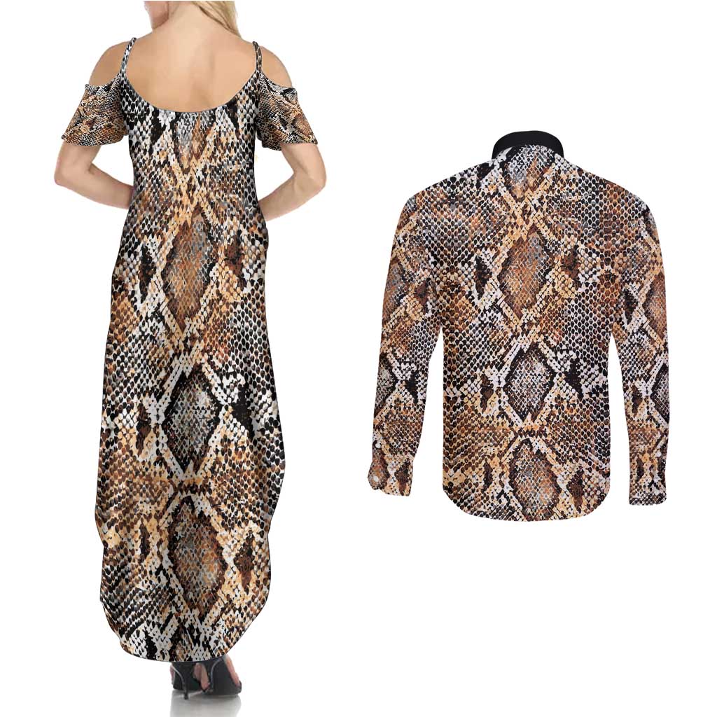 Wild Animal Skins Couples Matching Summer Maxi Dress and Long Sleeve Button Shirt Vintage Snake Skin Pattern - Wonder Print Shop