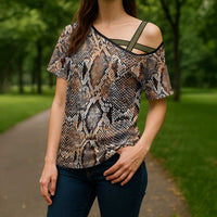 Wild Animal Skins Cross Shoulder Shirt Vintage Snake Skin Pattern - Wonder Print Shop