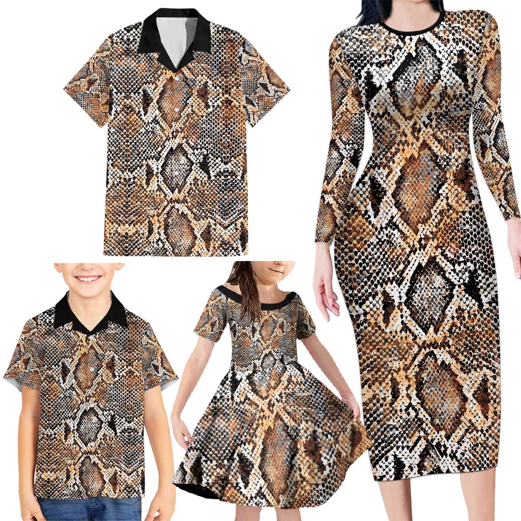 Wild Animal Skins Family Matching Long Sleeve Bodycon Dress and Hawaiian Shirt Vintage Snake Skin Pattern - Wonder Print Shop