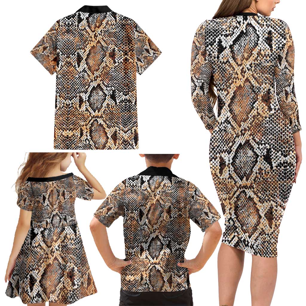 Wild Animal Skins Family Matching Long Sleeve Bodycon Dress and Hawaiian Shirt Vintage Snake Skin Pattern - Wonder Print Shop