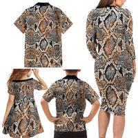 Wild Animal Skins Family Matching Long Sleeve Bodycon Dress and Hawaiian Shirt Vintage Snake Skin Pattern - Wonder Print Shop