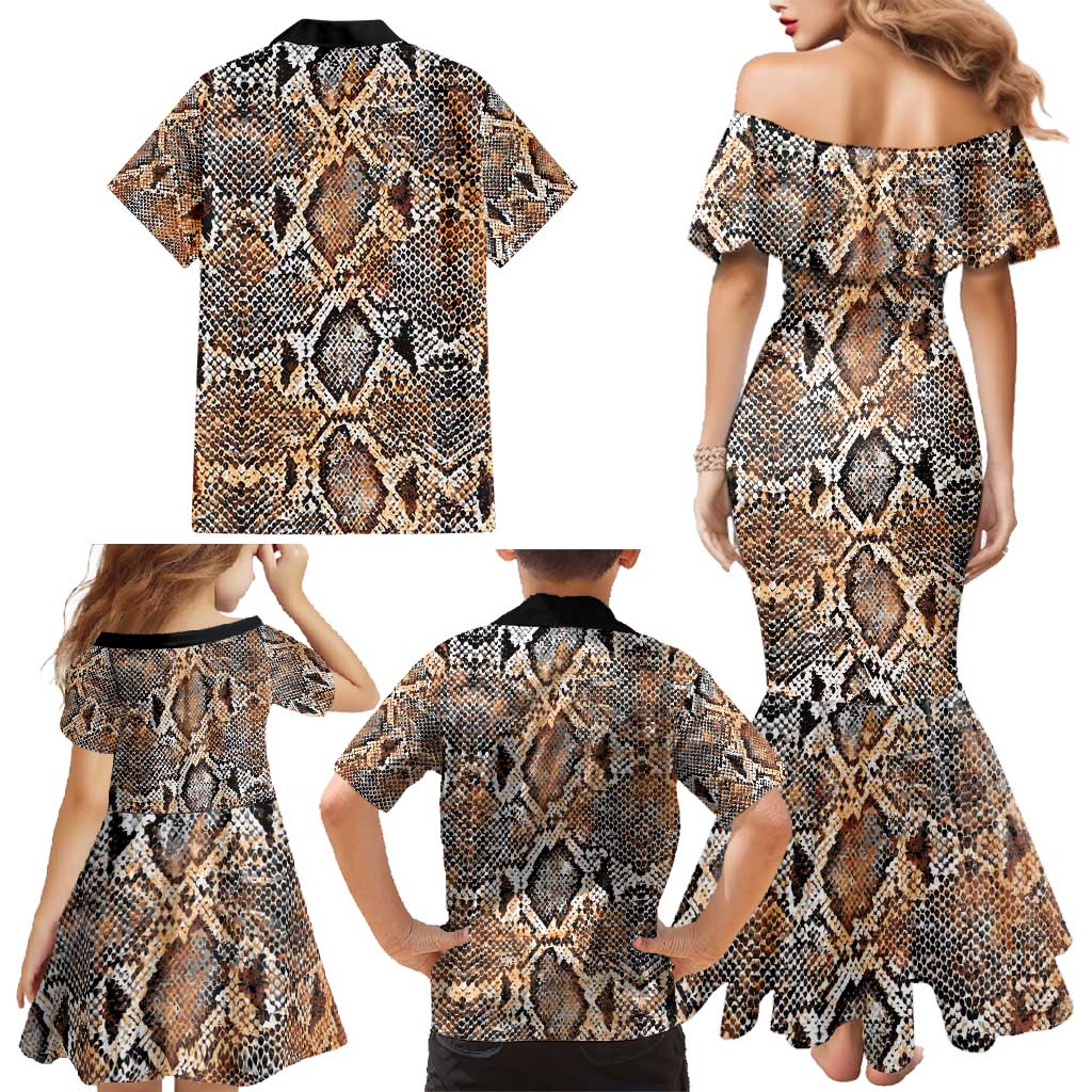 Wild Animal Skins Family Matching Mermaid Dress and Hawaiian Shirt Vintage Snake Skin Pattern - Wonder Print Shop