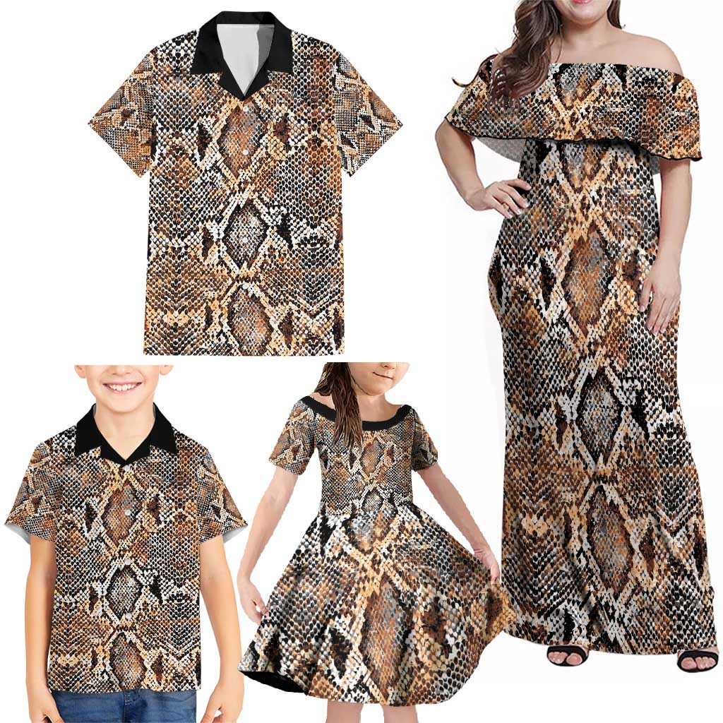 Wild Animal Skins Family Matching Off Shoulder Maxi Dress and Hawaiian Shirt Vintage Snake Skin Pattern - Wonder Print Shop