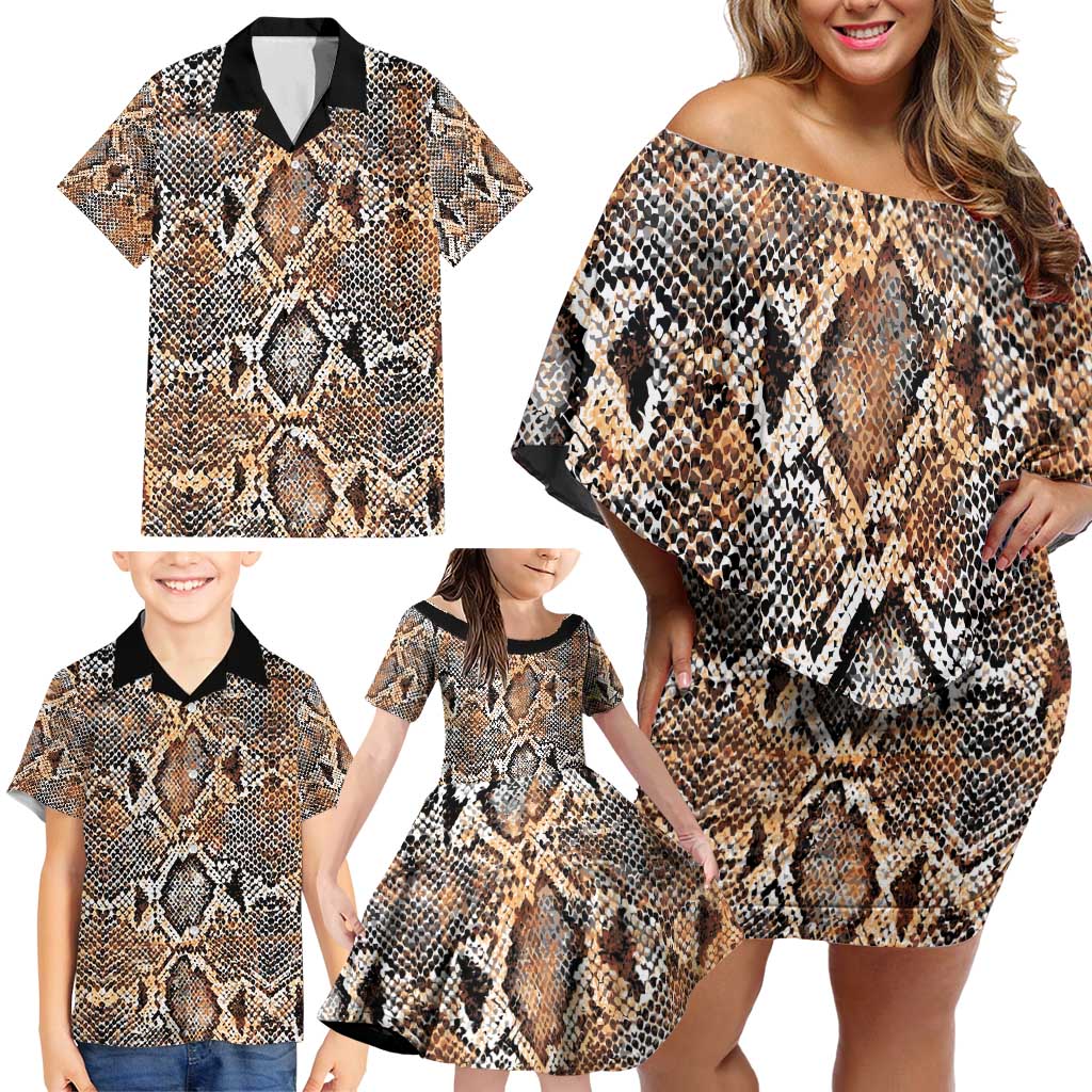 Wild Animal Skins Family Matching Off Shoulder Short Dress and Hawaiian Shirt Vintage Snake Skin Pattern - Wonder Print Shop