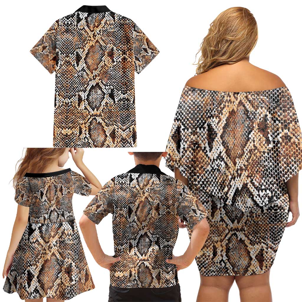 Wild Animal Skins Family Matching Off Shoulder Short Dress and Hawaiian Shirt Vintage Snake Skin Pattern - Wonder Print Shop