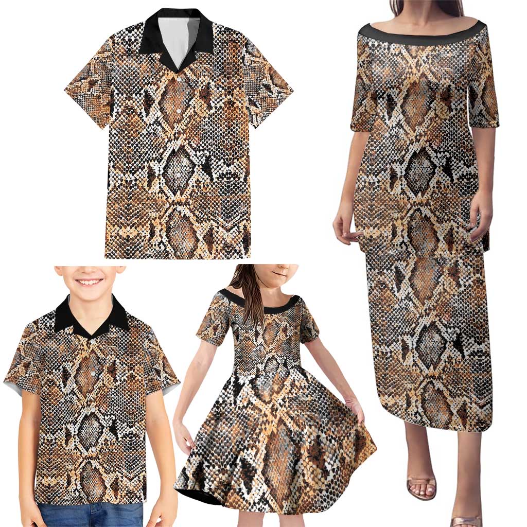 Wild Animal Skins Family Matching Puletasi and Hawaiian Shirt Vintage Snake Skin Pattern - Wonder Print Shop