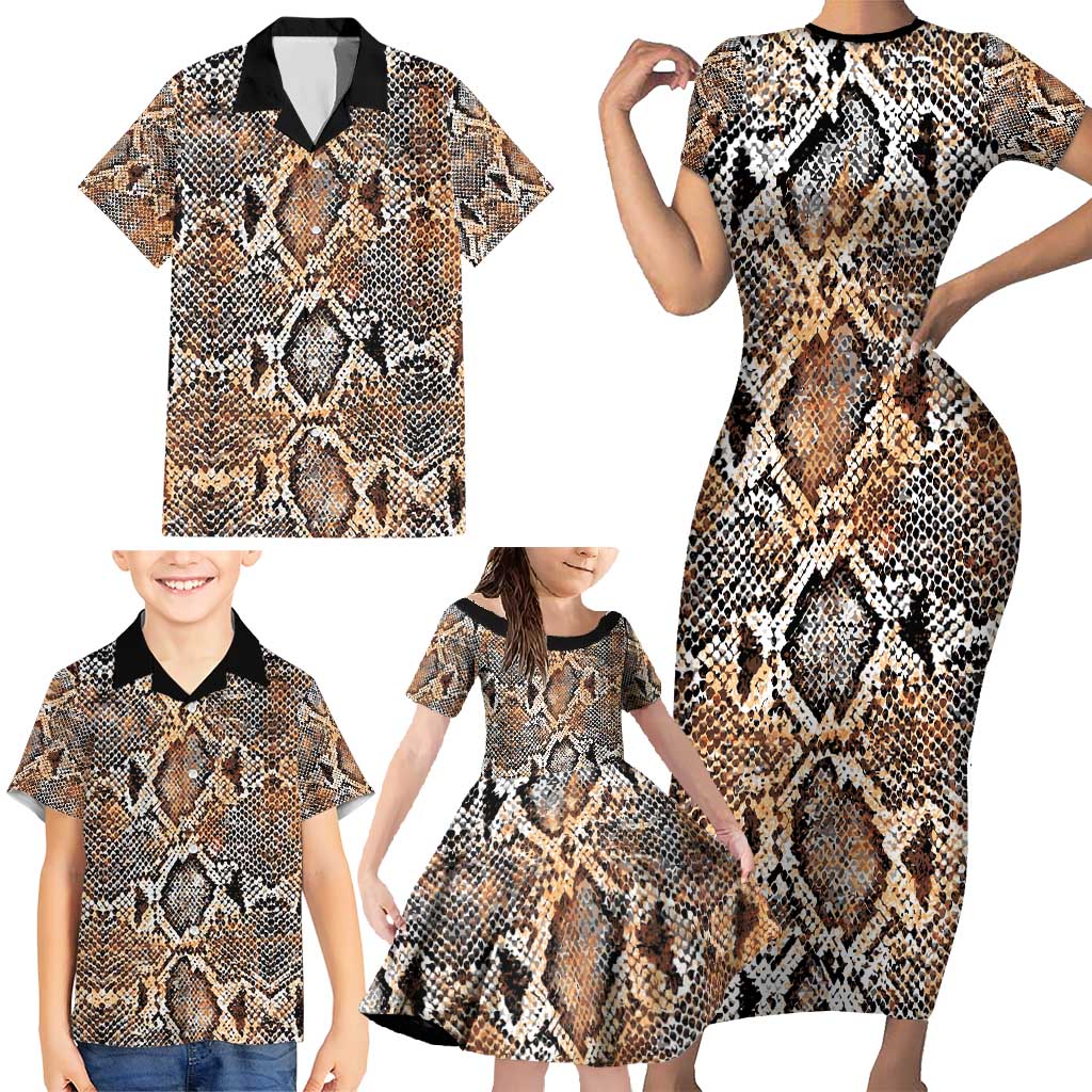 Wild Animal Skins Family Matching Short Sleeve Bodycon Dress and Hawaiian Shirt Vintage Snake Skin Pattern - Wonder Print Shop