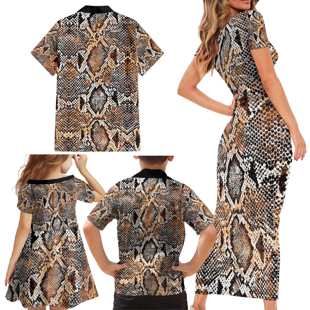 Wild Animal Skins Family Matching Short Sleeve Bodycon Dress and Hawaiian Shirt Vintage Snake Skin Pattern - Wonder Print Shop