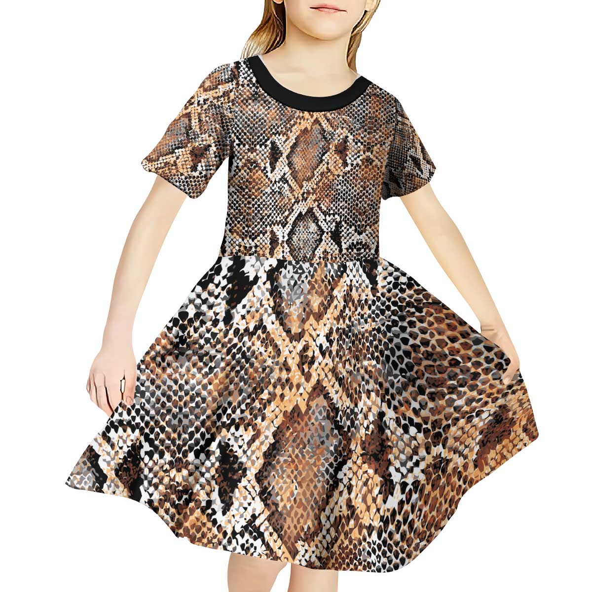 Wild Animal Skins Kid Short Sleeve Dress Vintage Snake Skin Pattern - Wonder Print Shop