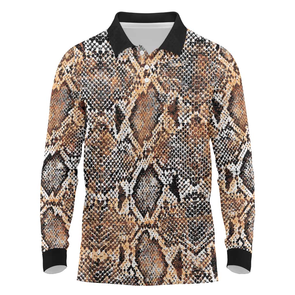 Wild Animal Skins Long Sleeve Polo Shirt Vintage Snake Skin Pattern - Wonder Print Shop
