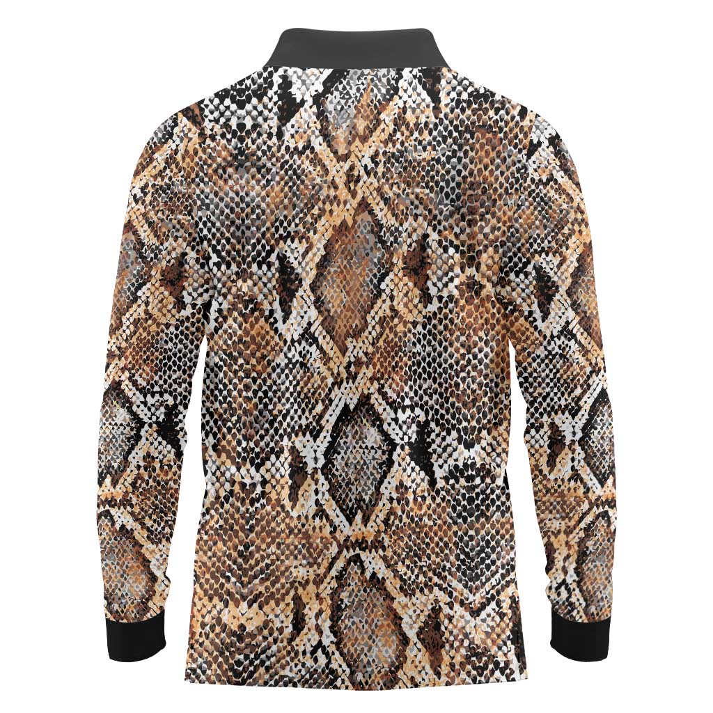 Wild Animal Skins Long Sleeve Polo Shirt Vintage Snake Skin Pattern - Wonder Print Shop