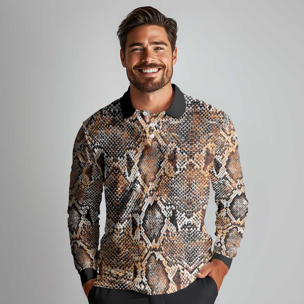 Wild Animal Skins Long Sleeve Polo Shirt Vintage Snake Skin Pattern - Wonder Print Shop
