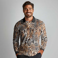 Wild Animal Skins Long Sleeve Polo Shirt Vintage Snake Skin Pattern - Wonder Print Shop