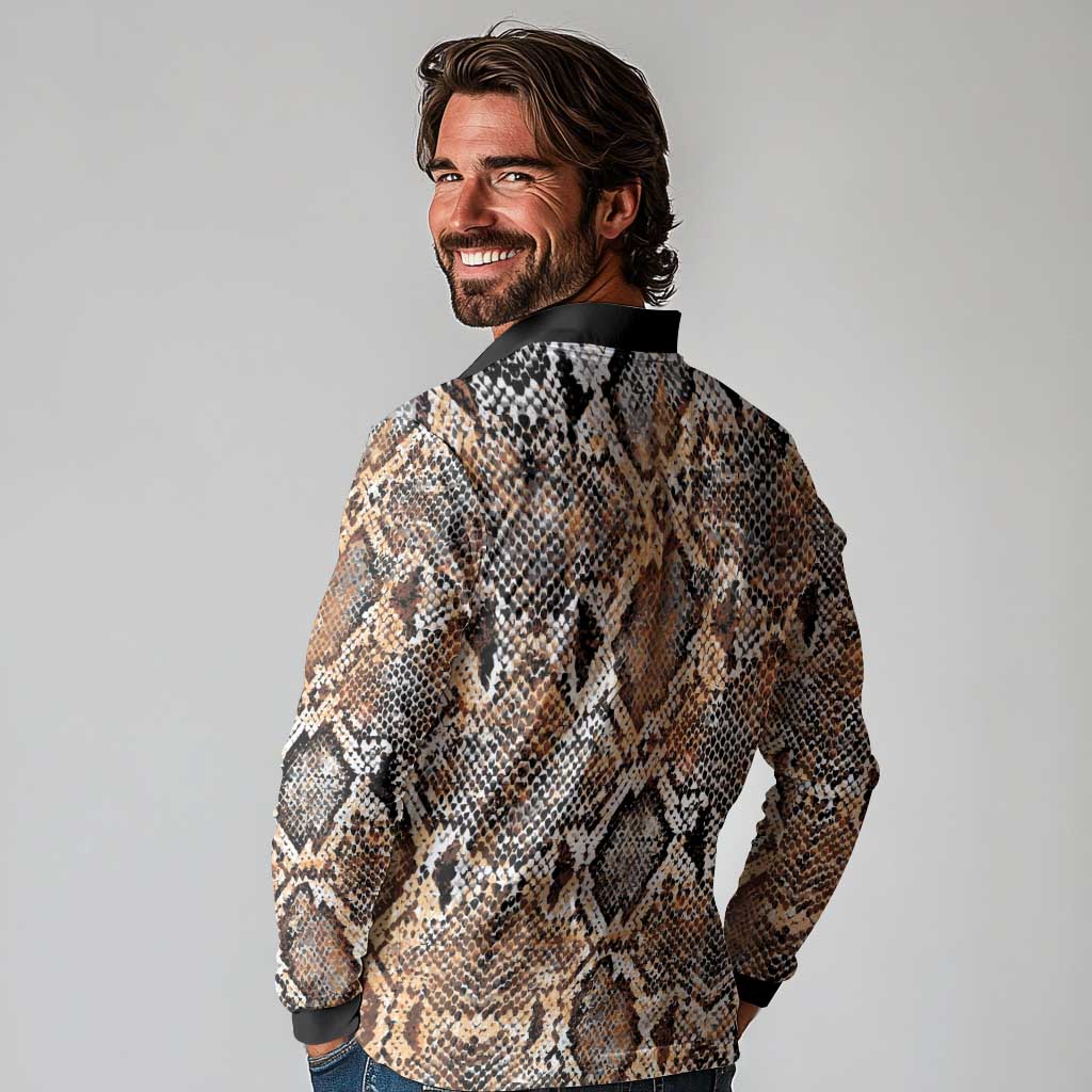 Wild Animal Skins Long Sleeve Polo Shirt Vintage Snake Skin Pattern - Wonder Print Shop