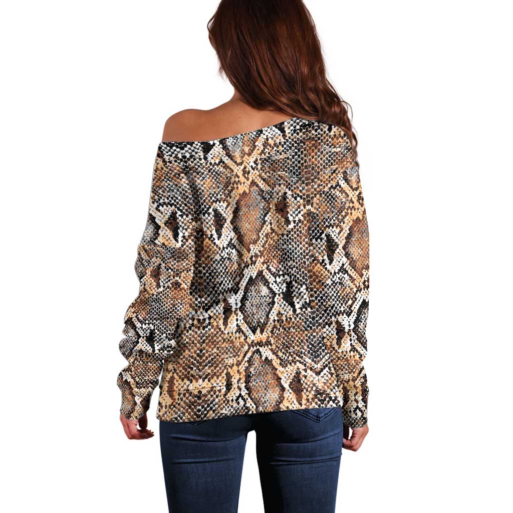 Wild Animal Skins Off Shoulder Sweater Vintage Snake Skin Pattern - Wonder Print Shop