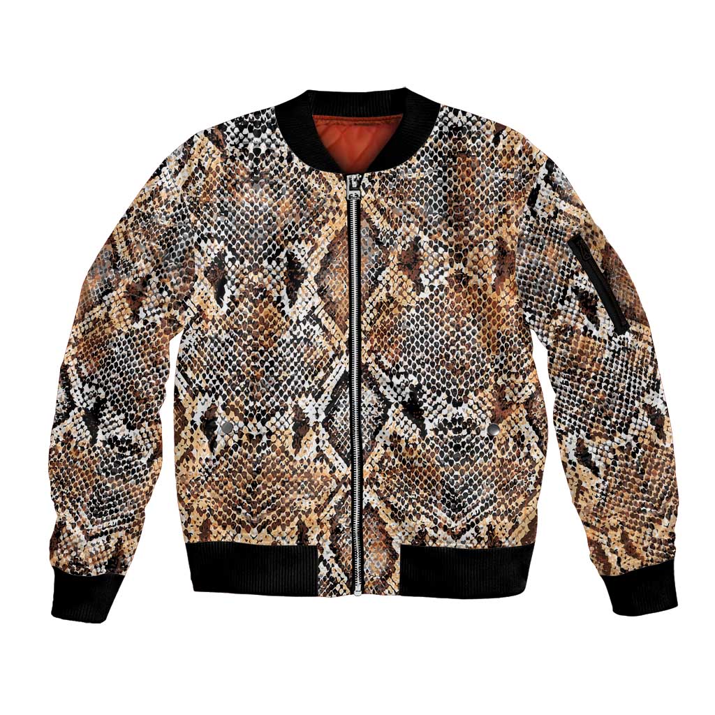 Wild Animal Skins Sleeve Zip Bomber Jacket Vintage Snake Skin Pattern - Wonder Print Shop
