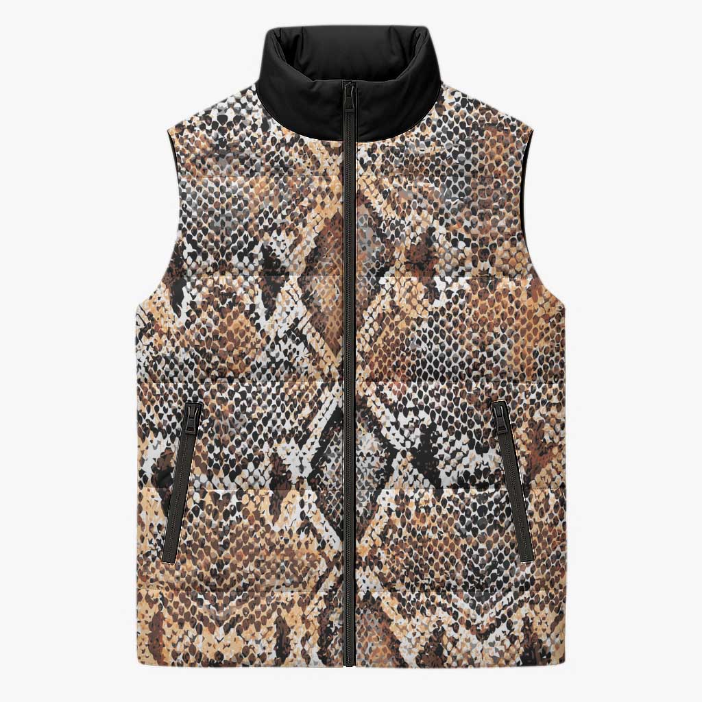 Wild Animal Skins Sleeveless Puffer Jacket Vintage Snake Skin Pattern - Wonder Print Shop