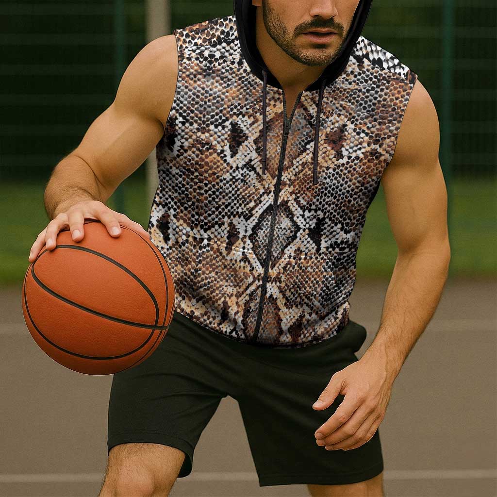 Wild Animal Skins Sleeveless Zip Hoodie Vintage Snake Skin Pattern - Wonder Print Shop