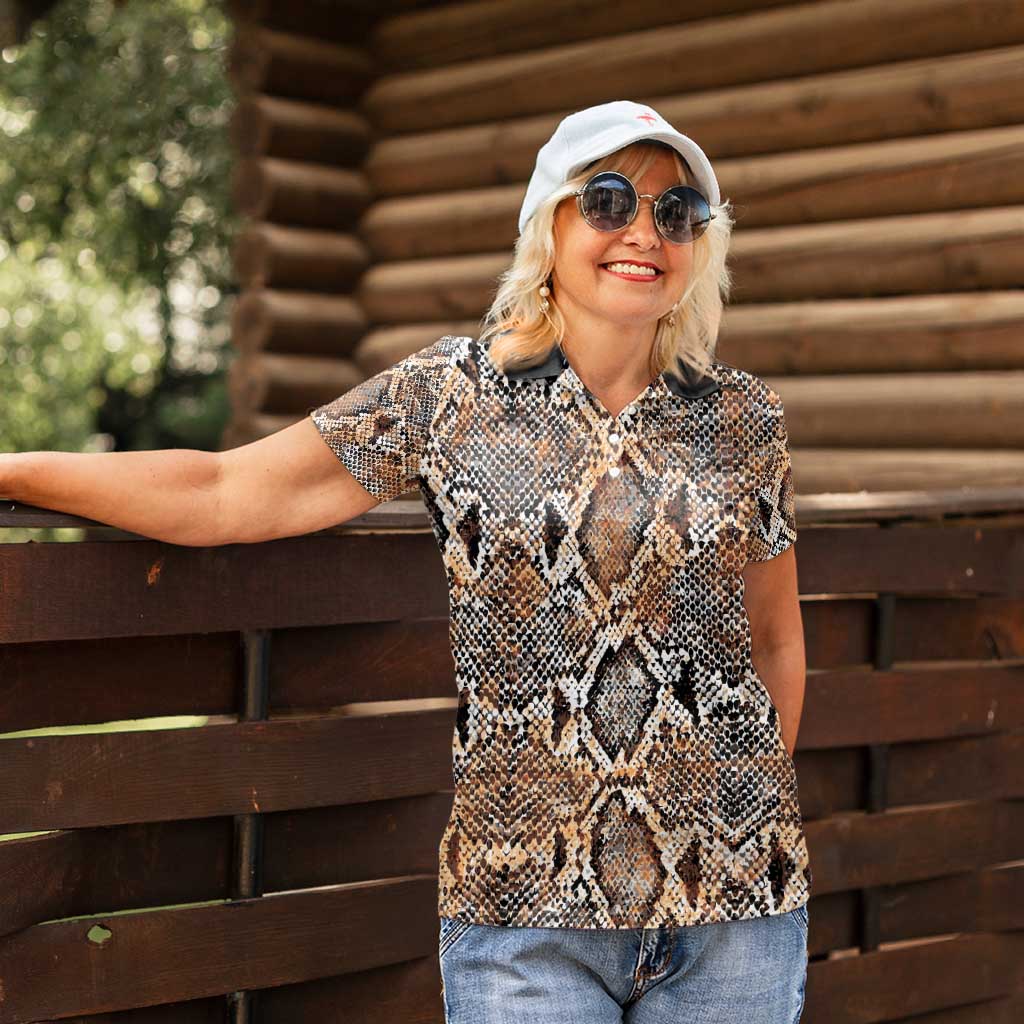 Wild Animal Skins Women Polo Shirt Vintage Snake Skin Pattern - Wonder Print Shop