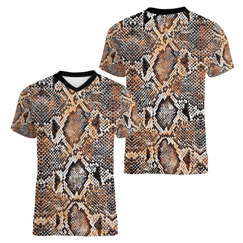 Wild Animal Skins Women V-Neck T-Shirt Vintage Snake Skin Pattern - Wonder Print Shop