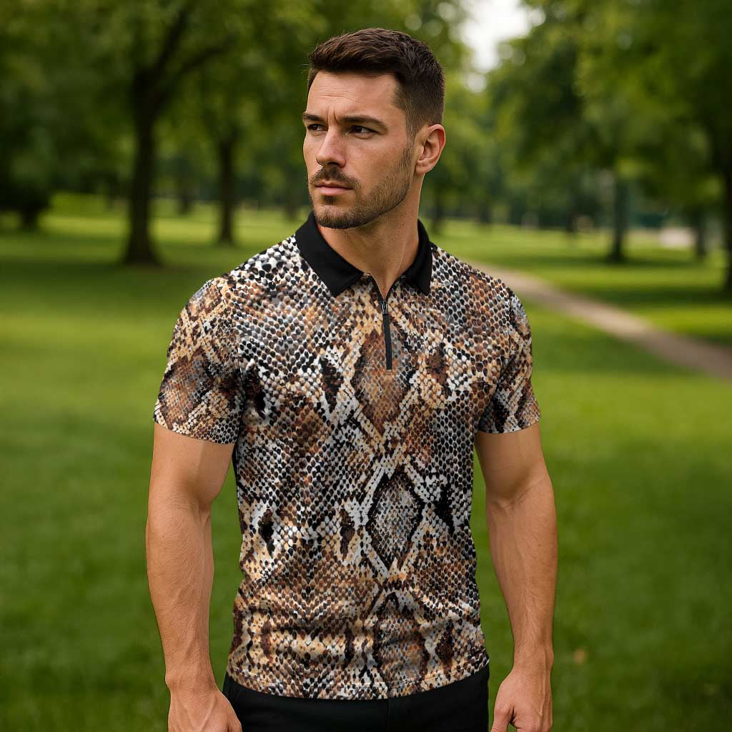 Wild Animal Skins Zipper Polo Shirt Vintage Snake Skin Pattern - Wonder Print Shop