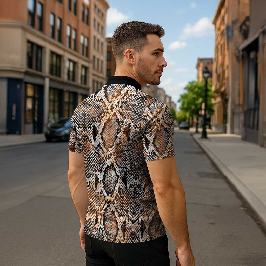 Wild Animal Skins Zipper Polo Shirt Vintage Snake Skin Pattern - Wonder Print Shop