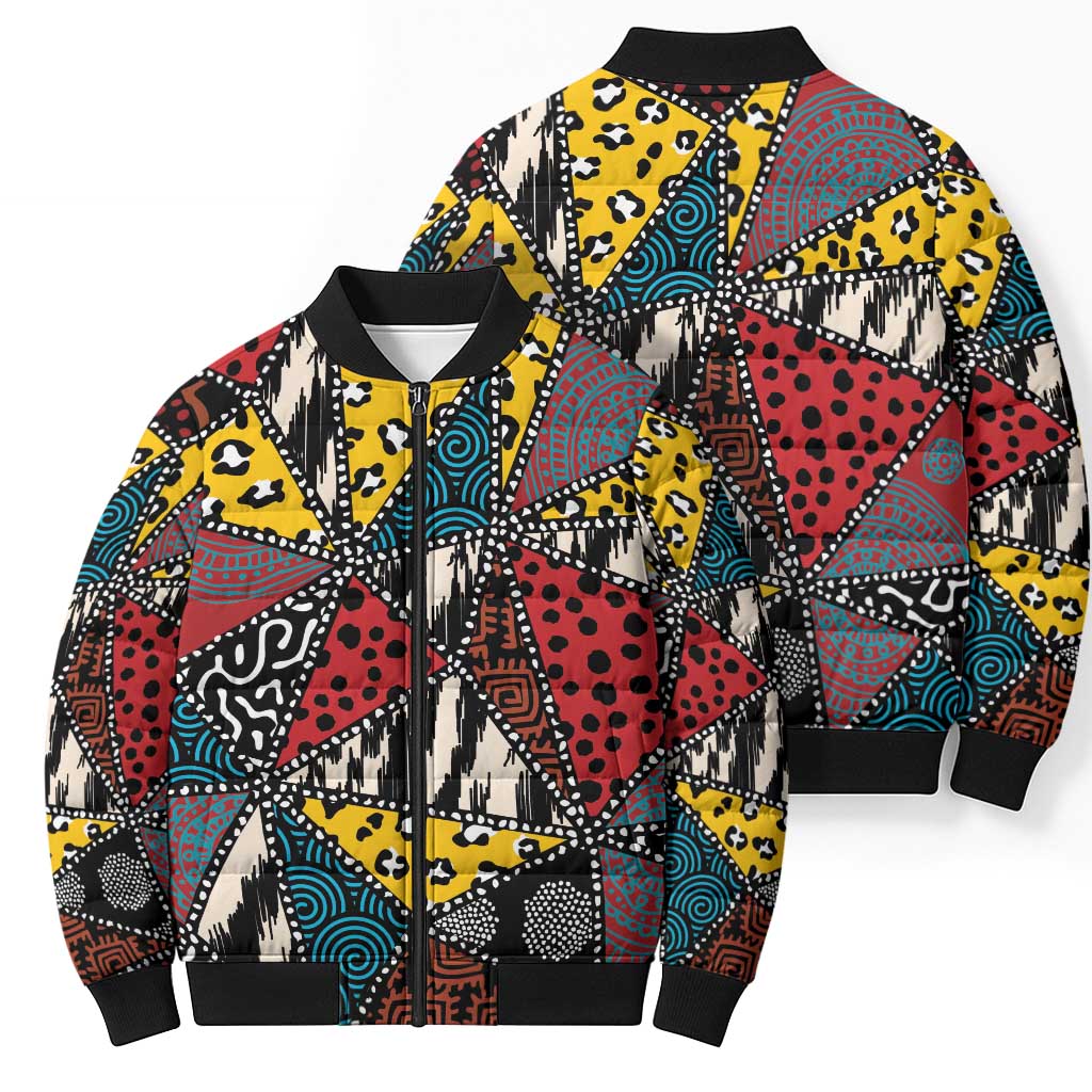Wild Animal Skins Bomber Puffer Jacket Triangles Pattern Afro Pattern Style - Wonder Print Shop