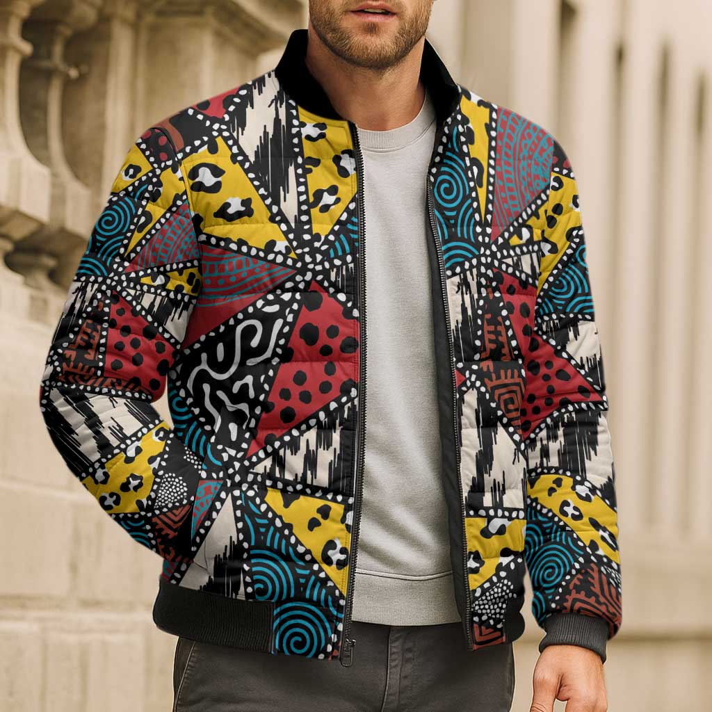 Wild Animal Skins Bomber Puffer Jacket Triangles Pattern Afro Pattern Style - Wonder Print Shop