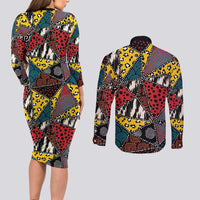 Wild Animal Skins Couples Matching Long Sleeve Bodycon Dress and Long Sleeve Button Shirt Triangles Pattern Afro Pattern Style - Wonder Print Shop