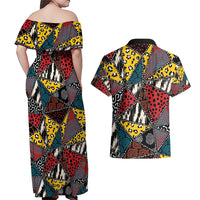 Wild Animal Skins Couples Matching Off Shoulder Maxi Dress and Hawaiian Shirt Triangles Pattern Afro Pattern Style - Wonder Print Shop
