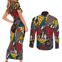 Wild Animal Skins Couples Matching Short Sleeve Bodycon Dress and Long Sleeve Button Shirt Triangles Pattern Afro Pattern Style - Wonder Print Shop