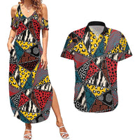 Wild Animal Skins Couples Matching Summer Maxi Dress and Hawaiian Shirt Triangles Pattern Afro Pattern Style - Wonder Print Shop