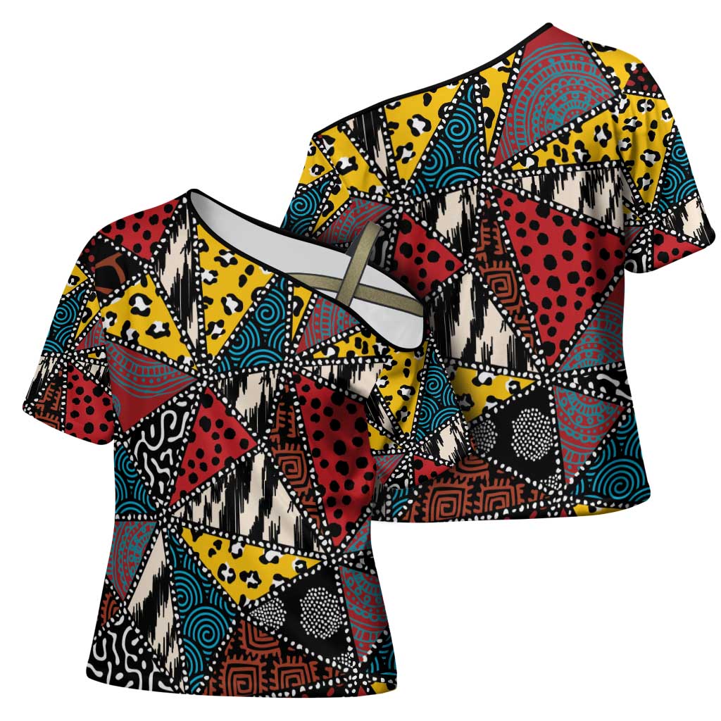 Wild Animal Skins Cross Shoulder Shirt Triangles Pattern Afro Pattern Style - Wonder Print Shop
