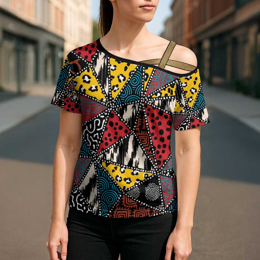 Wild Animal Skins Cross Shoulder Shirt Triangles Pattern Afro Pattern Style - Wonder Print Shop