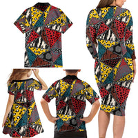 Wild Animal Skins Family Matching Long Sleeve Bodycon Dress and Hawaiian Shirt Triangles Pattern Afro Pattern Style - Wonder Print Shop