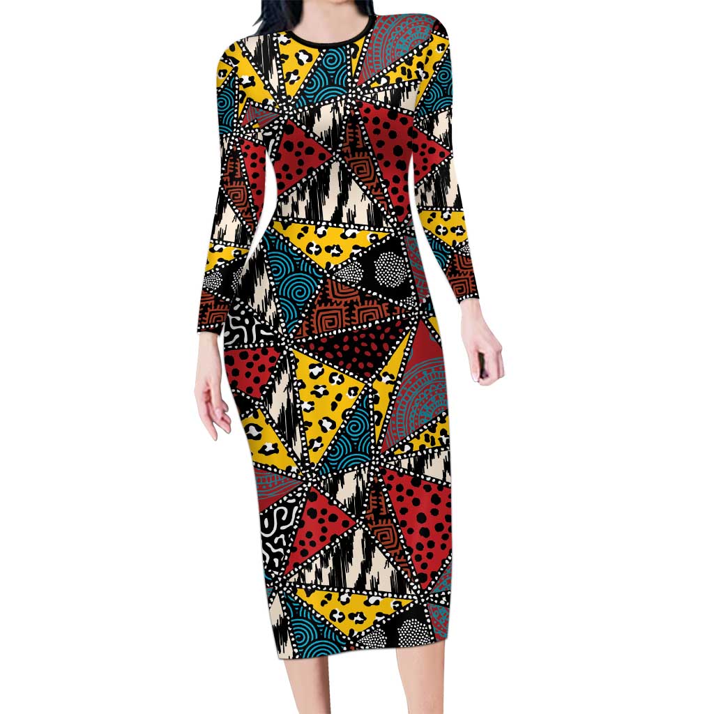 Wild Animal Skins Family Matching Long Sleeve Bodycon Dress and Hawaiian Shirt Triangles Pattern Afro Pattern Style - Wonder Print Shop