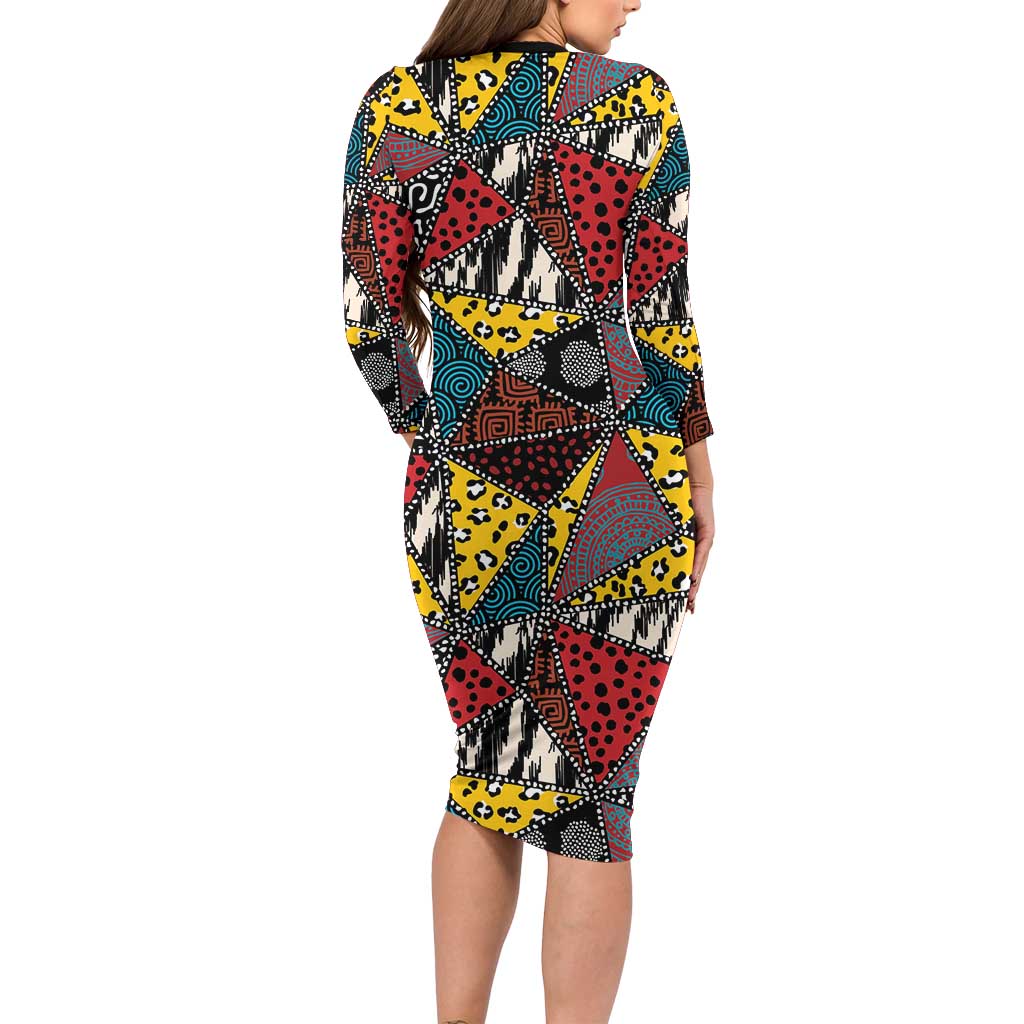 Wild Animal Skins Family Matching Long Sleeve Bodycon Dress and Hawaiian Shirt Triangles Pattern Afro Pattern Style - Wonder Print Shop